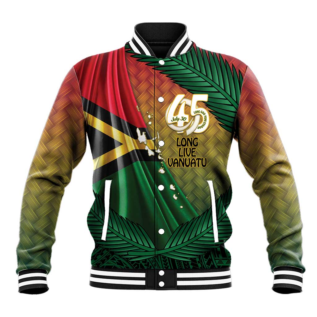 Personalised Long Live Vanuatu Independence Day Baseball Jacket 45th Anniversary Woven Pattern - Polynesian Pride