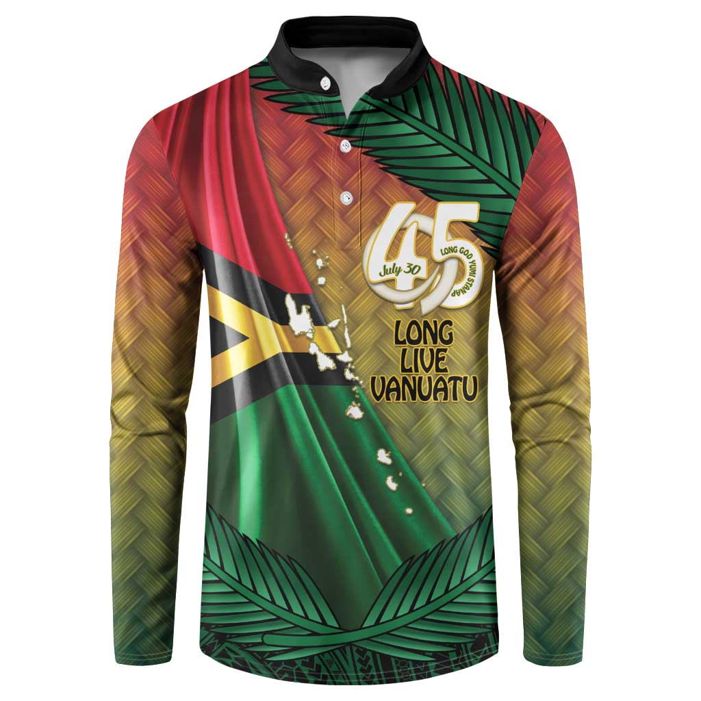 Personalised Long Live Vanuatu Independence Day Button Sweatshirt 45th Anniversary Woven Pattern - Polynesian Pride