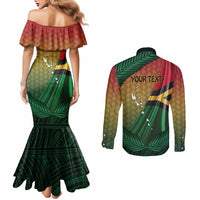 Personalised Long Live Vanuatu Independence Day Couples Matching Mermaid Dress and Long Sleeve Button Shirt 45th Anniversary Woven Pattern - Polynesian Pride