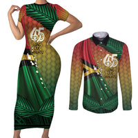 Personalised Long Live Vanuatu Independence Day Couples Matching Short Sleeve Bodycon Dress and Long Sleeve Button Shirt 45th Anniversary Woven Pattern - Polynesian Pride