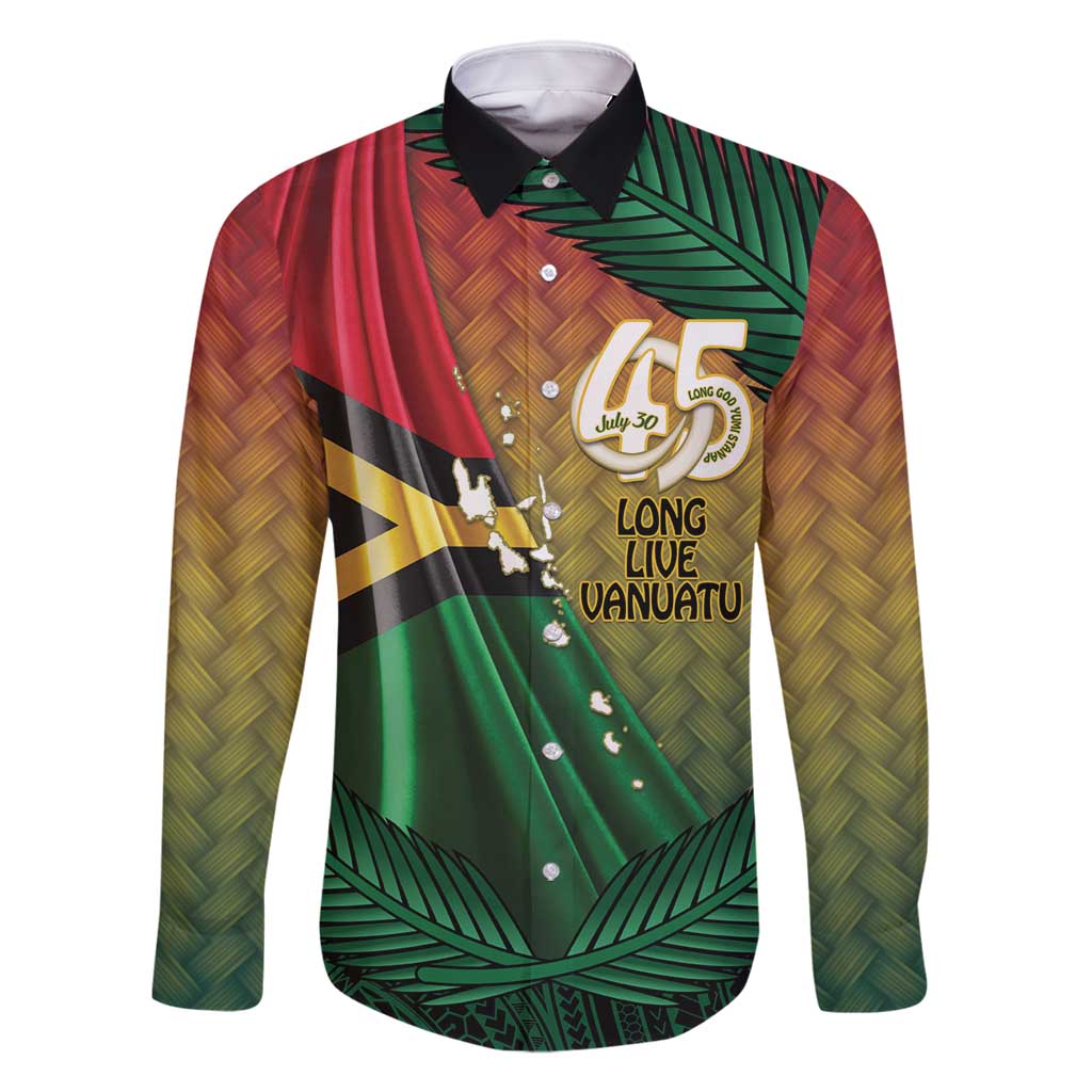Personalised Long Live Vanuatu Independence Day Family Matching Long Sleeve Bodycon Dress and Hawaiian Shirt 45th Anniversary Woven Pattern - Polynesian Pride