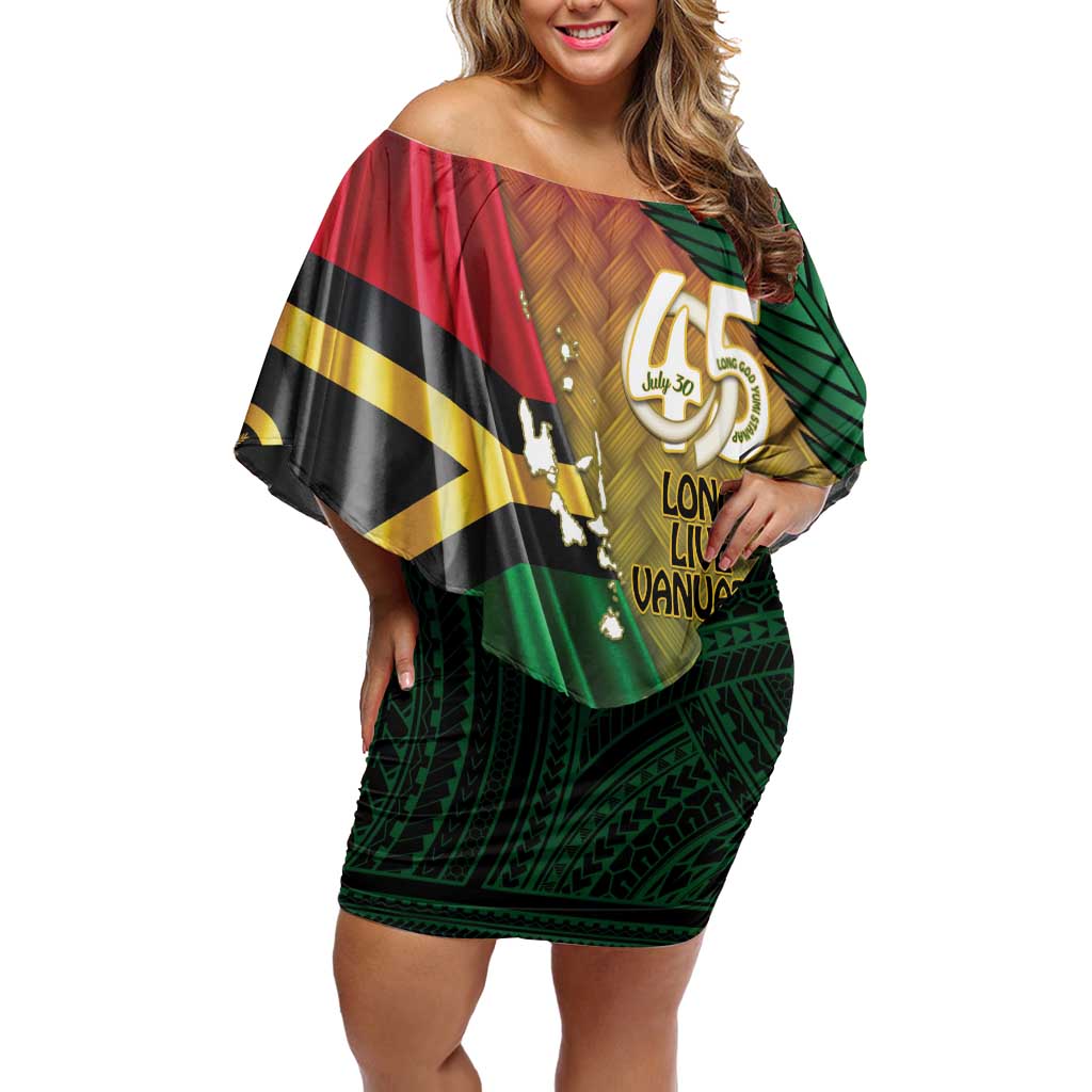 Personalised Long Live Vanuatu Independence Day Family Matching Off Shoulder Short Dress and Hawaiian Shirt 45th Anniversary Woven Pattern - Polynesian Pride