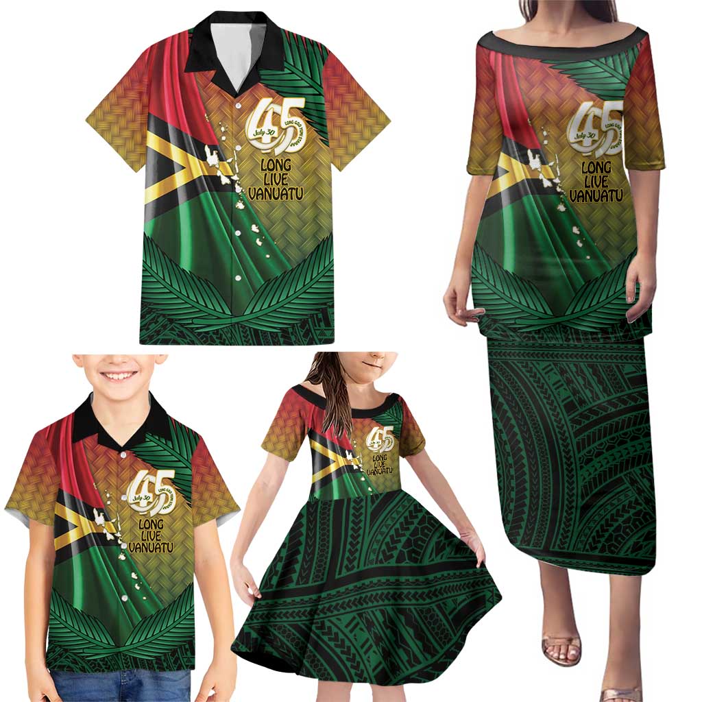 Personalised Long Live Vanuatu Independence Day Family Matching Puletasi and Hawaiian Shirt 45th Anniversary Woven Pattern - Polynesian Pride