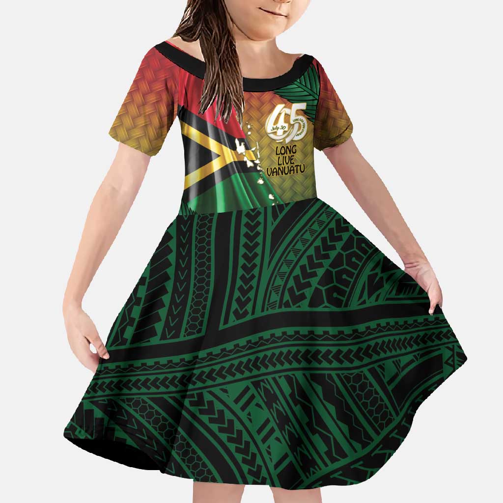 Personalised Long Live Vanuatu Independence Day Family Matching Short Sleeve Bodycon Dress and Hawaiian Shirt 45th Anniversary Woven Pattern - Polynesian Pride