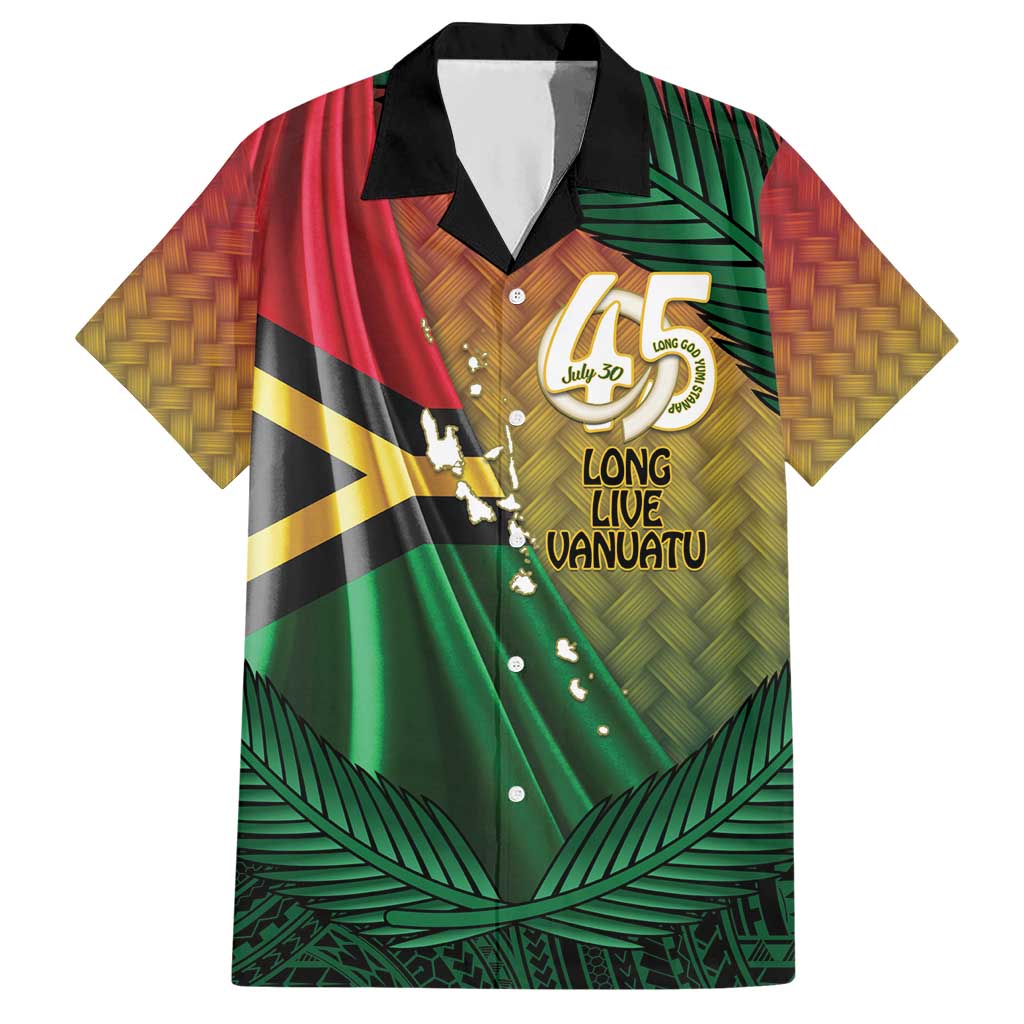 Personalised Long Live Vanuatu Independence Day Hawaiian Shirt 45th Anniversary Woven Pattern - Polynesian Pride