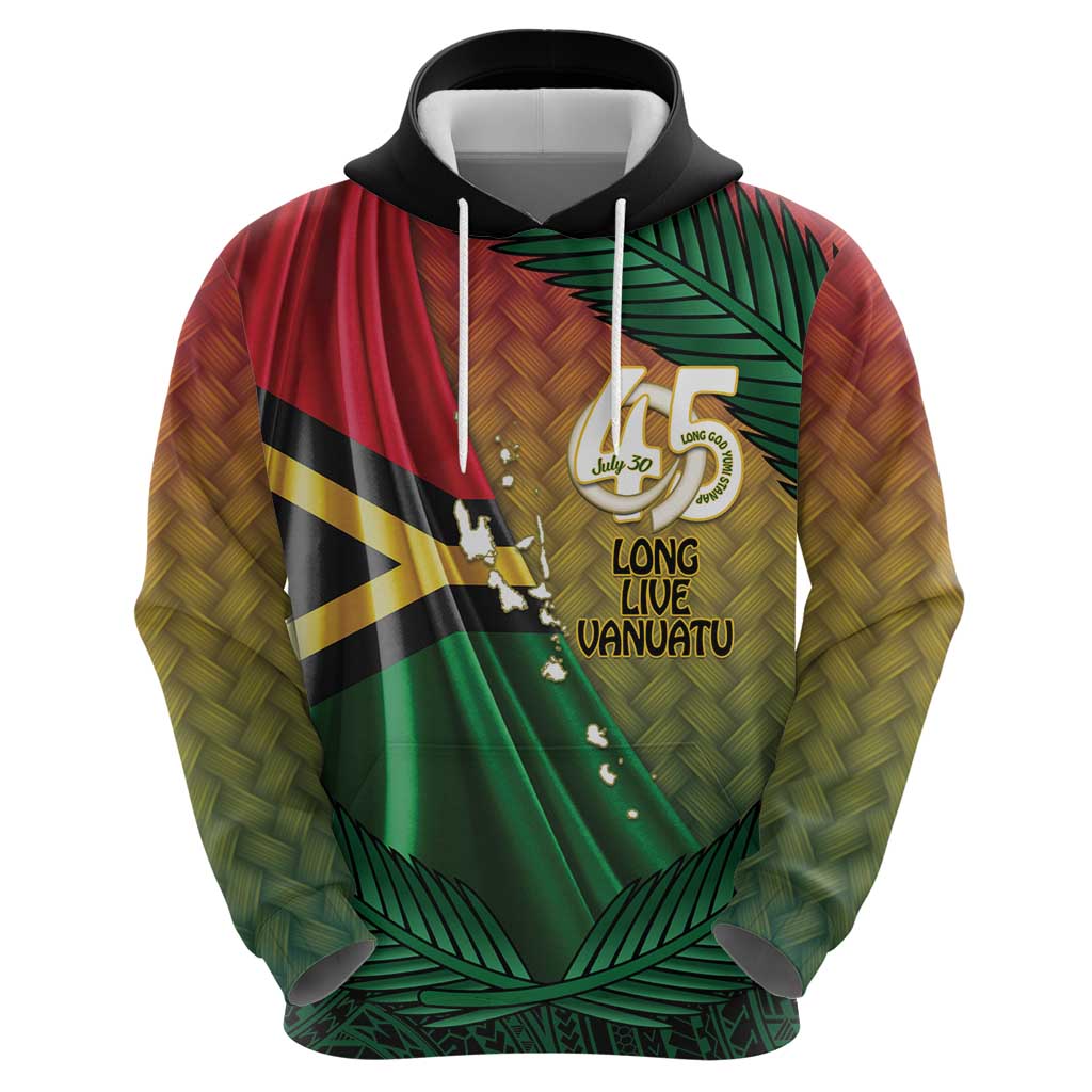 Personalised Long Live Vanuatu Independence Day Hoodie 45th Anniversary Woven Pattern - Polynesian Pride