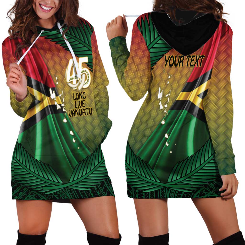 Personalised Long Live Vanuatu Independence Day Hoodie Dress 45th Anniversary Woven Pattern - Polynesian Pride