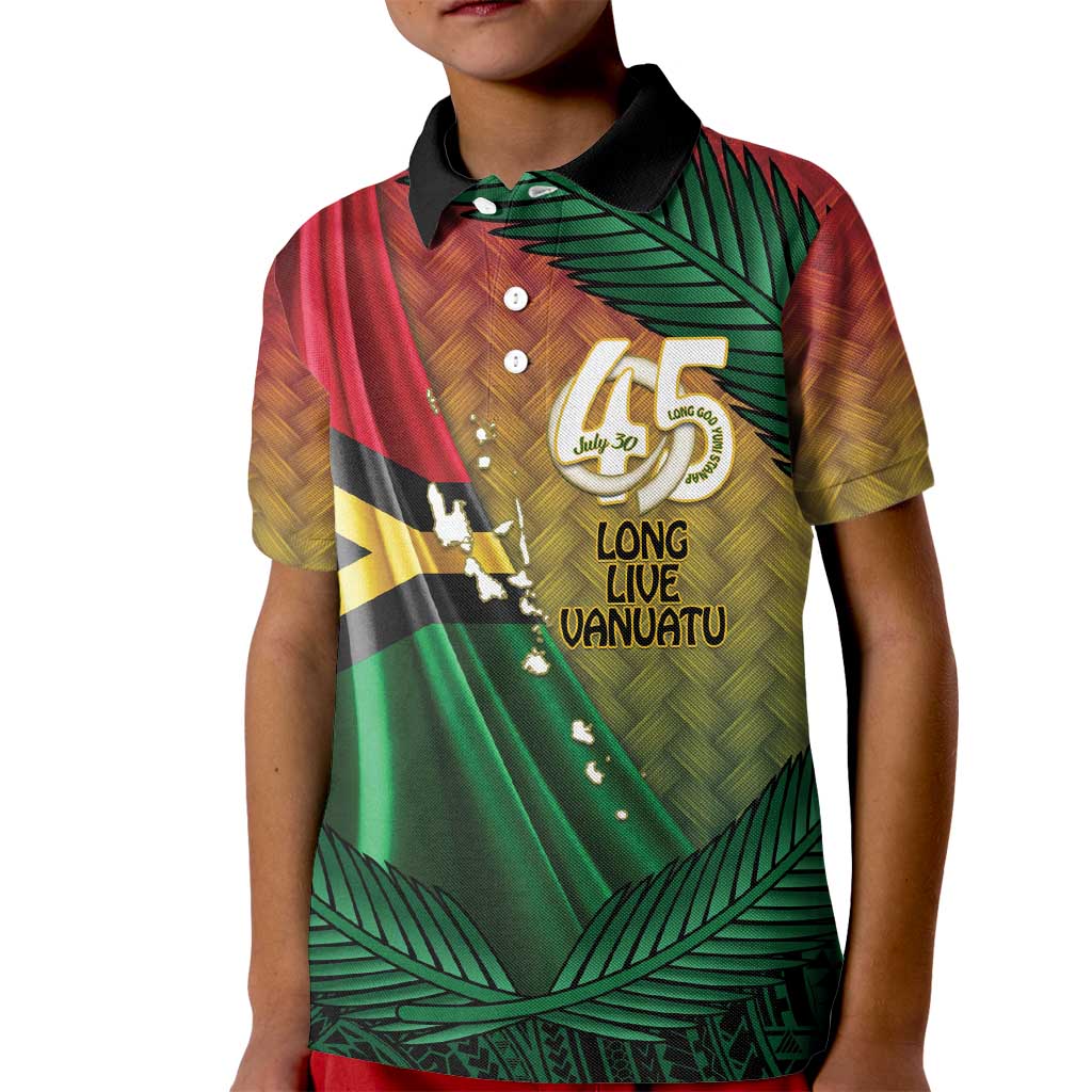Personalised Long Live Vanuatu Independence Day Kid Polo Shirt 45th Anniversary Woven Pattern - Polynesian Pride