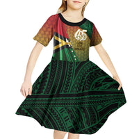 Personalised Long Live Vanuatu Independence Day Kid Short Sleeve Dress 45th Anniversary Woven Pattern - Polynesian Pride