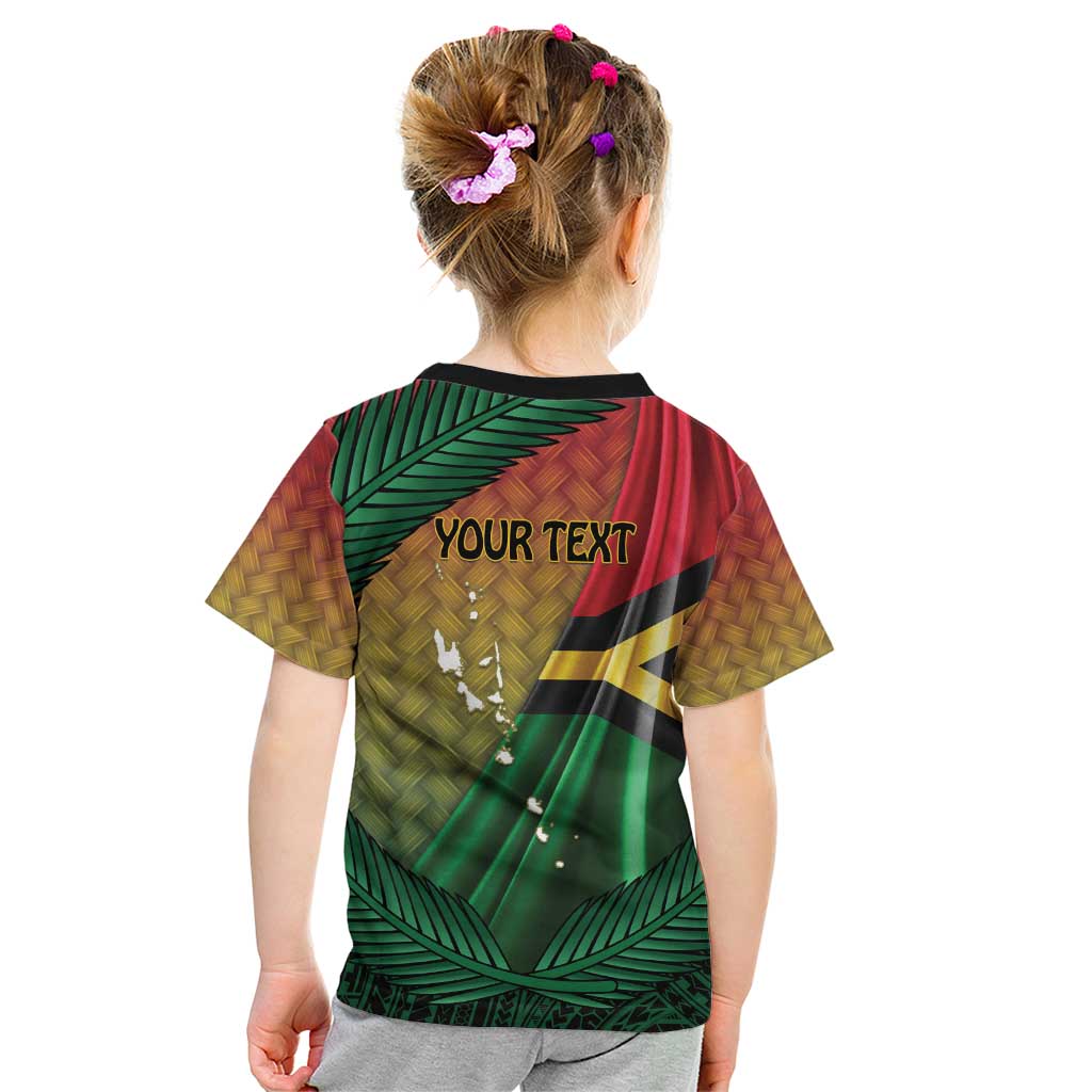 Personalised Long Live Vanuatu Independence Day Kid T Shirt 45th Anniversary Woven Pattern - Polynesian Pride