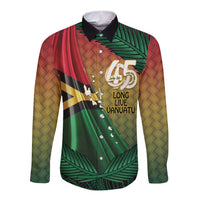 Personalised Long Live Vanuatu Independence Day Long Sleeve Button Shirt 45th Anniversary Woven Pattern - Polynesian Pride