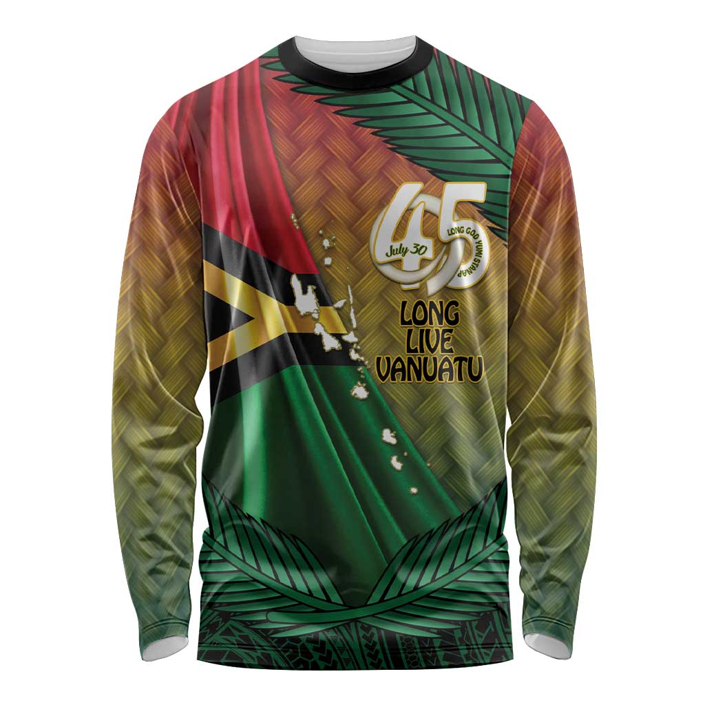 Personalised Long Live Vanuatu Independence Day Long Sleeve Shirt 45th Anniversary Woven Pattern - Polynesian Pride