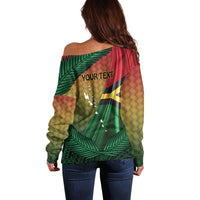 Personalised Long Live Vanuatu Independence Day Off Shoulder Sweater 45th Anniversary Woven Pattern - Polynesian Pride