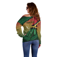Personalised Long Live Vanuatu Independence Day Off Shoulder Sweater 45th Anniversary Woven Pattern - Polynesian Pride