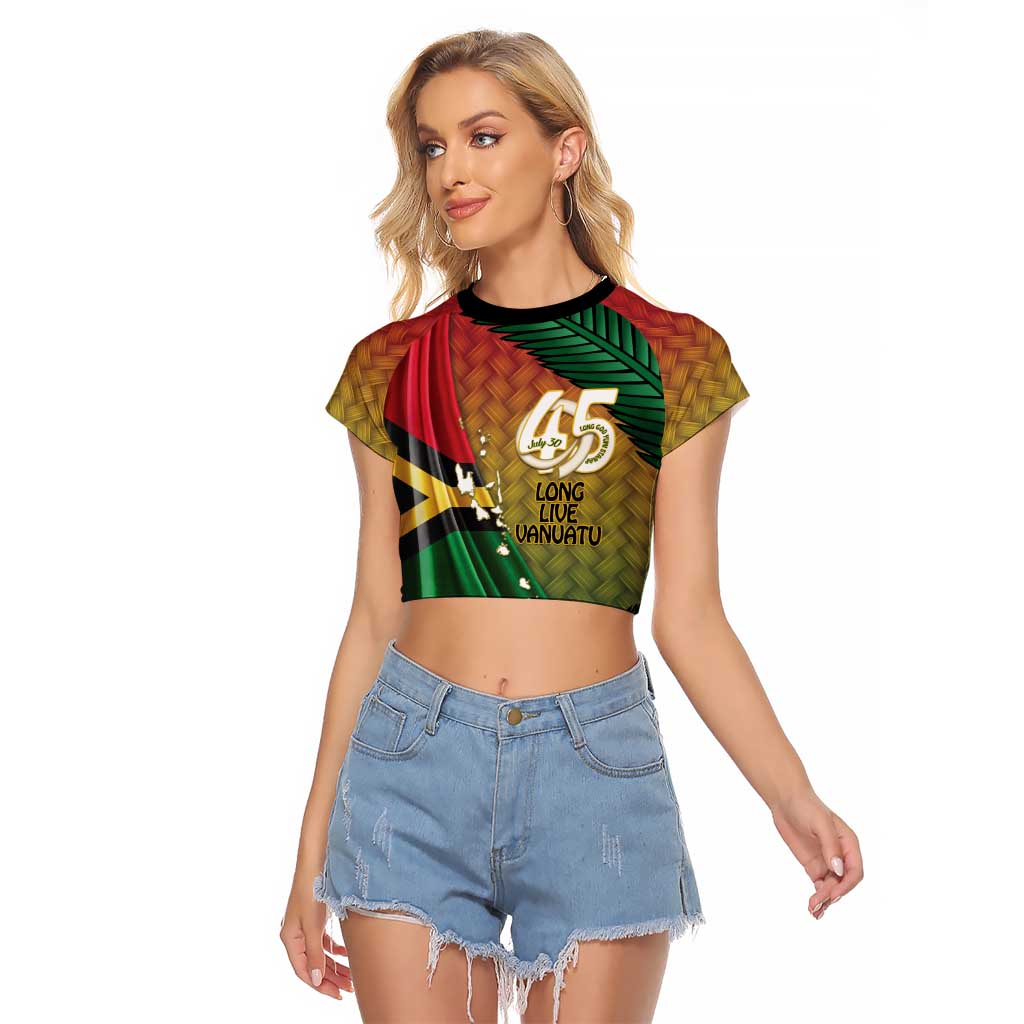 Personalised Long Live Vanuatu Independence Day Raglan Cropped T Shirt 45th Anniversary Woven Pattern - Polynesian Pride