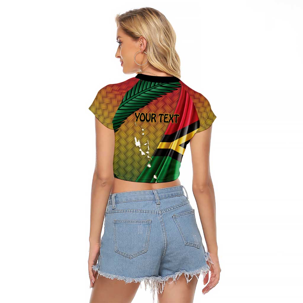Personalised Long Live Vanuatu Independence Day Raglan Cropped T Shirt 45th Anniversary Woven Pattern - Polynesian Pride