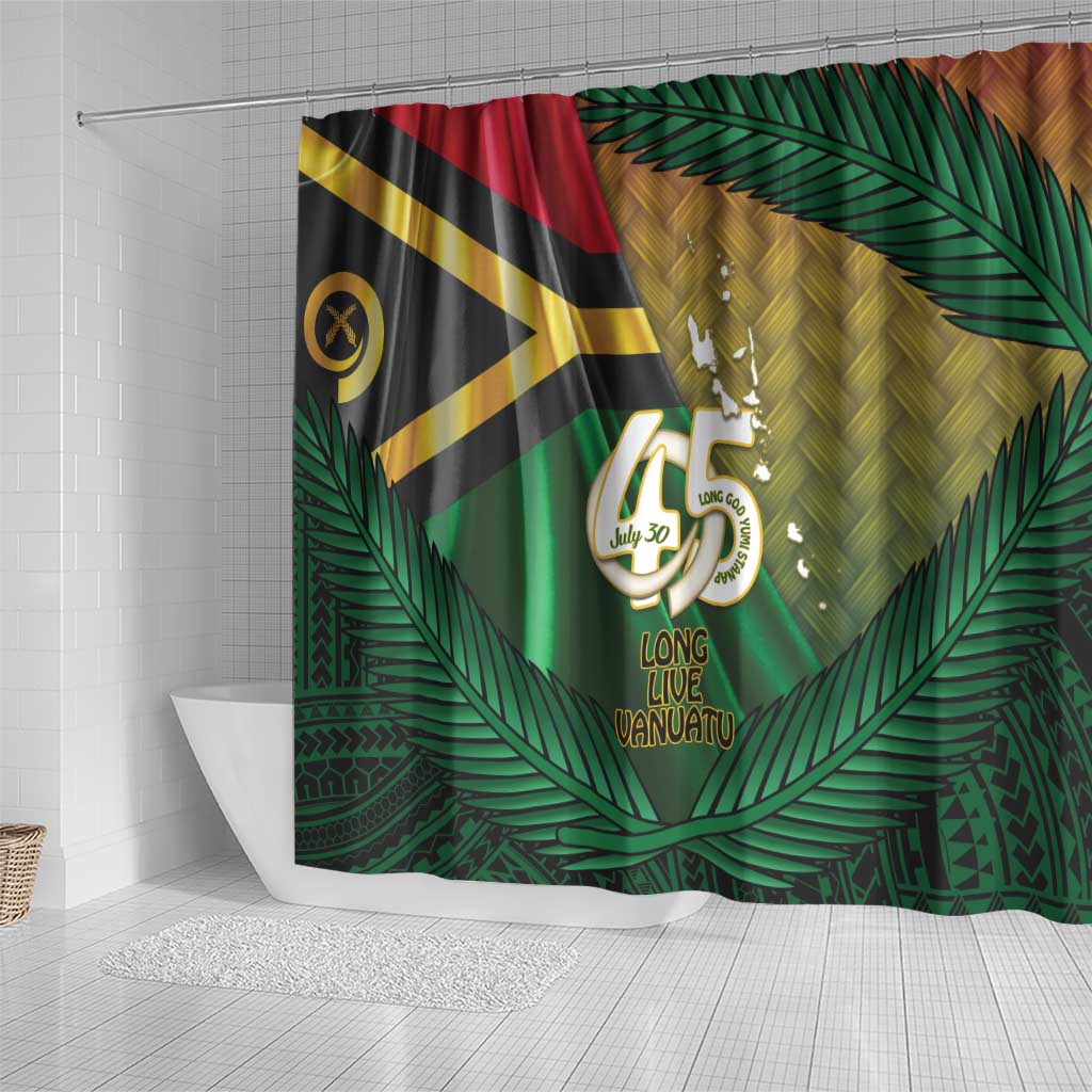 Long Live Vanuatu Independence Day Shower Curtain 45th Anniversary Woven Pattern - Polynesian Pride