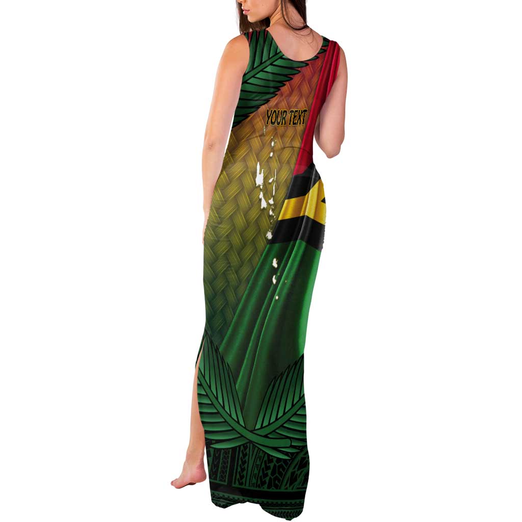 Personalised Long Live Vanuatu Independence Day Tank Maxi Dress 45th Anniversary Woven Pattern - Polynesian Pride