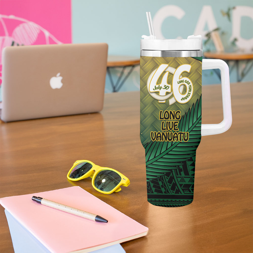 Personalised Long Live Vanuatu Independence Day Tumbler With Handle 46th Anniversary Woven Pattern LT14 - Polynesian Pride