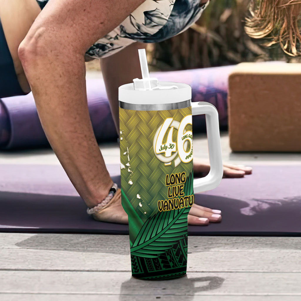 Personalised Long Live Vanuatu Independence Day Tumbler With Handle 46th Anniversary Woven Pattern LT14 - Polynesian Pride