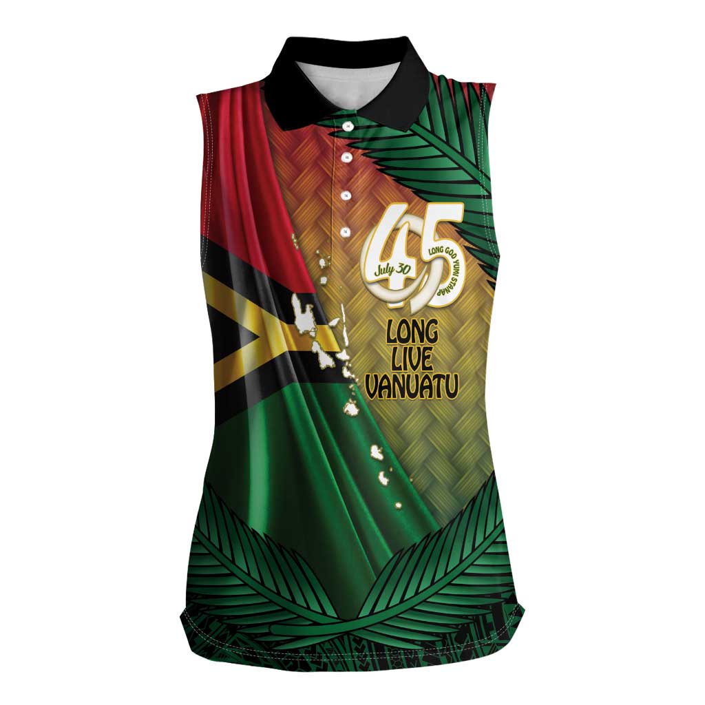 Personalised Long Live Vanuatu Independence Day Women Sleeveless Polo Shirt 45th Anniversary Woven Pattern - Polynesian Pride