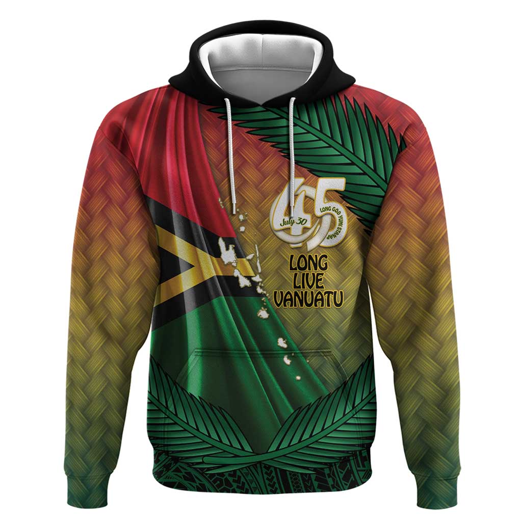 Personalised Long Live Vanuatu Independence Day Zip Hoodie 45th Anniversary Woven Pattern - Polynesian Pride