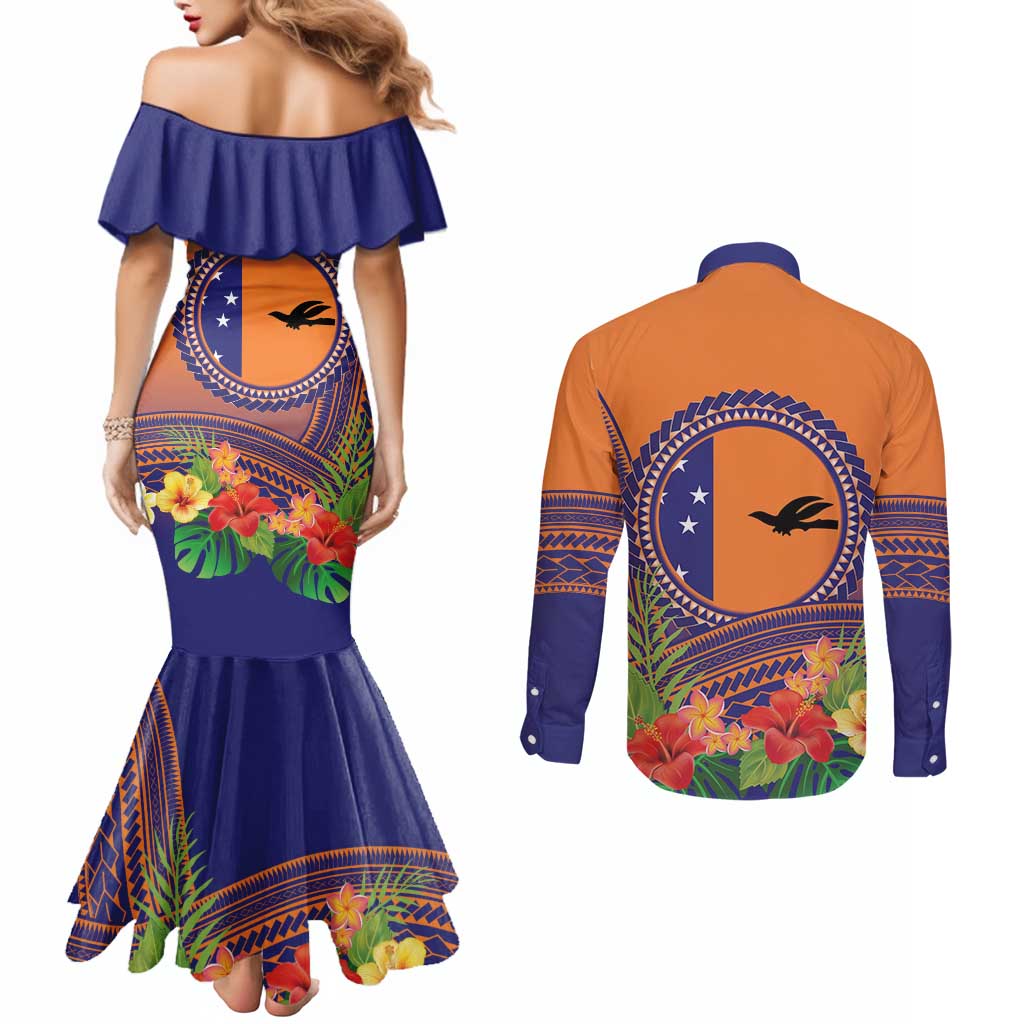 PNG New Ireland Province Couples Matching Mermaid Dress and Long Sleeve Button Shirt Niu Ailan Necklace Polynesian Tattoo - Polynesian Pride