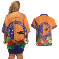PNG New Ireland Province Couples Matching Off Shoulder Short Dress and Hawaiian Shirt Niu Ailan Necklace Polynesian Tattoo - Polynesian Pride