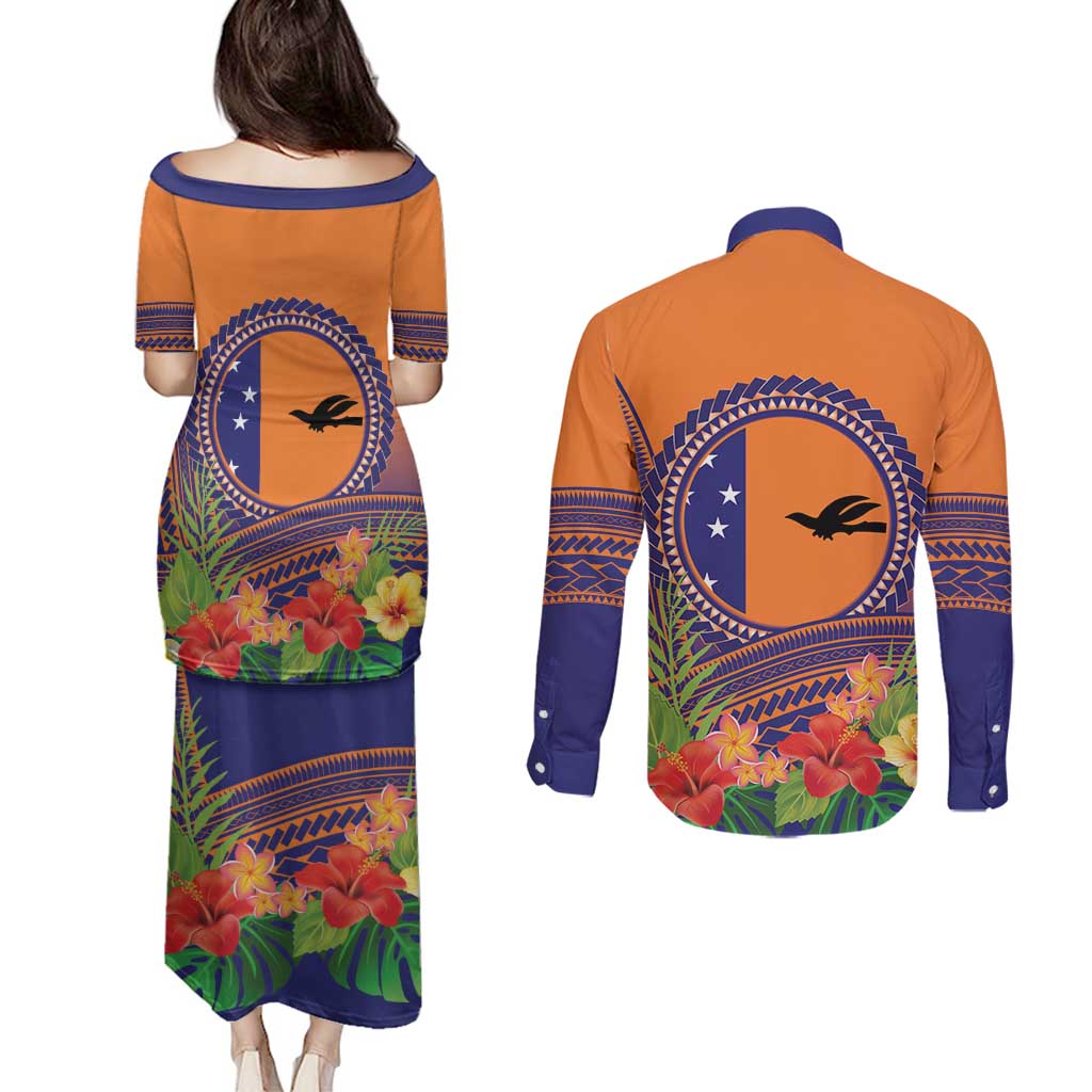 PNG New Ireland Province Couples Matching Puletasi and Long Sleeve Button Shirt Niu Ailan Necklace Polynesian Tattoo - Polynesian Pride