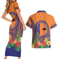 PNG New Ireland Province Couples Matching Short Sleeve Bodycon Dress and Hawaiian Shirt Niu Ailan Necklace Polynesian Tattoo - Polynesian Pride