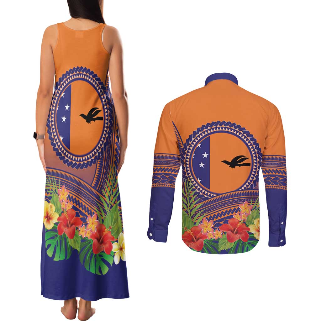 PNG New Ireland Province Couples Matching Tank Maxi Dress and Long Sleeve Button Shirt Niu Ailan Necklace Polynesian Tattoo - Polynesian Pride