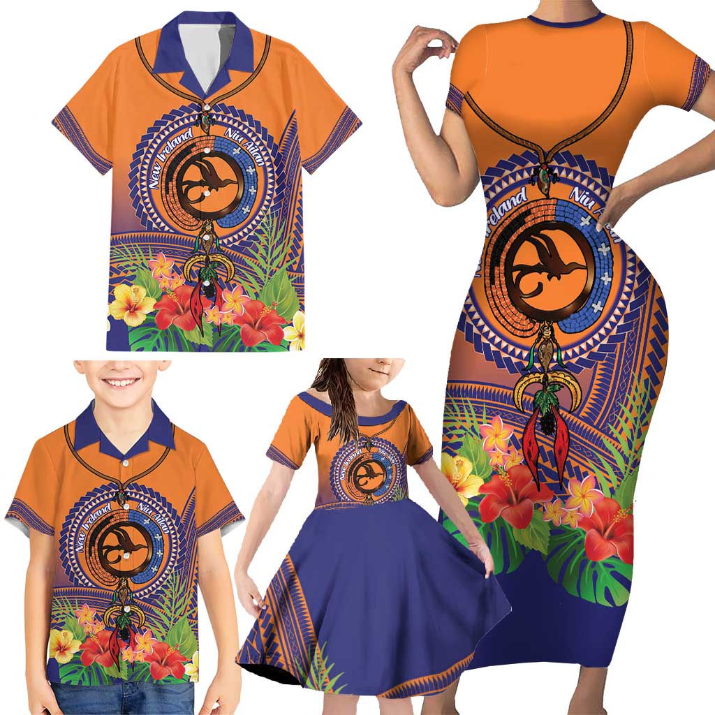 PNG New Ireland Province Family Matching Short Sleeve Bodycon Dress and Hawaiian Shirt Niu Ailan Necklace Polynesian Tattoo - Polynesian Pride