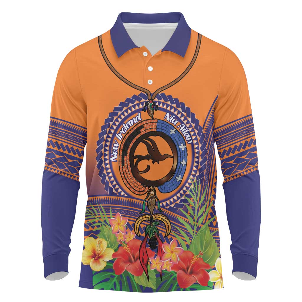 PNG New Ireland Province Long Sleeve Polo Shirt Niu Ailan Necklace Polynesian Tattoo - Polynesian Pride