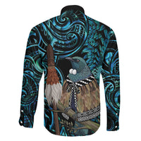 New Zealand Tui Bird Taiaha Family Matching Summer Maxi Dress and Hawaiian Shirt Maori Weapon Paua Shell Mix Silver Fern