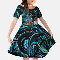 New Zealand Tui Bird Taiaha Family Matching Tank Maxi Dress and Hawaiian Shirt Maori Weapon Paua Shell Mix Silver Fern