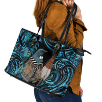New Zealand Tui Bird Taiaha Leather Tote Bag Maori Weapon Paua Shell Mix Silver Fern