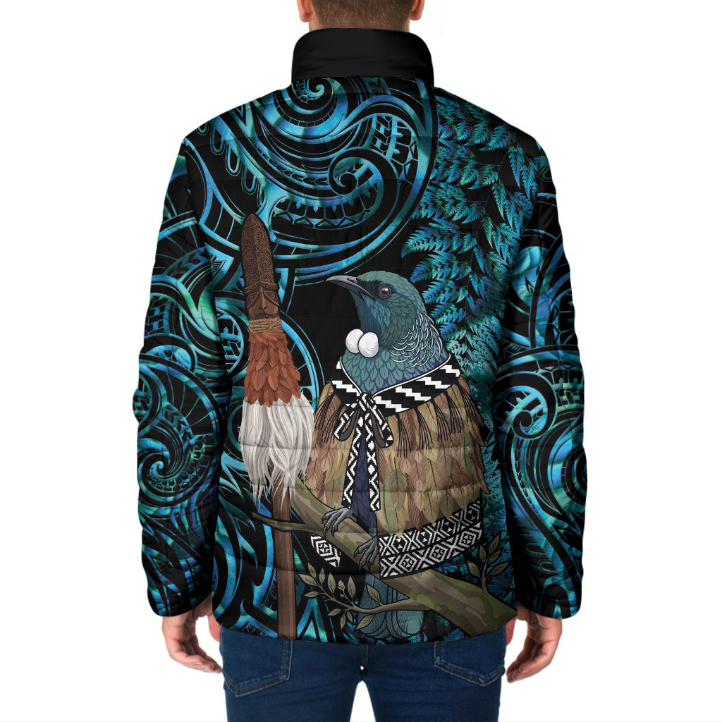 New Zealand Tui Bird Taiaha Padded Jacket Maori Weapon Paua Shell Mix Silver Fern LT14 - Polynesian Pride