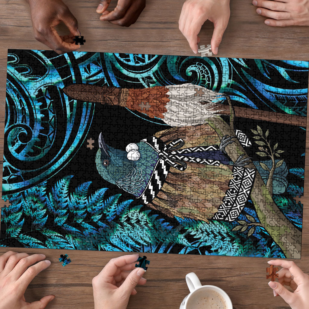 New Zealand Tui Bird Taiaha Puzzle Maori Weapon Paua Shell Mix Silver Fern LT14 - Polynesian Pride