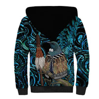 New Zealand Tui Bird Taiaha Sherpa Hoodie Maori Weapon Paua Shell Mix Silver Fern