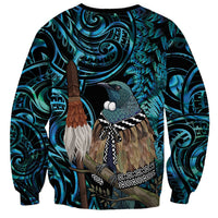 New Zealand Tui Bird Taiaha Sweatshirt Maori Weapon Paua Shell Mix Silver Fern LT14 - Polynesian Pride