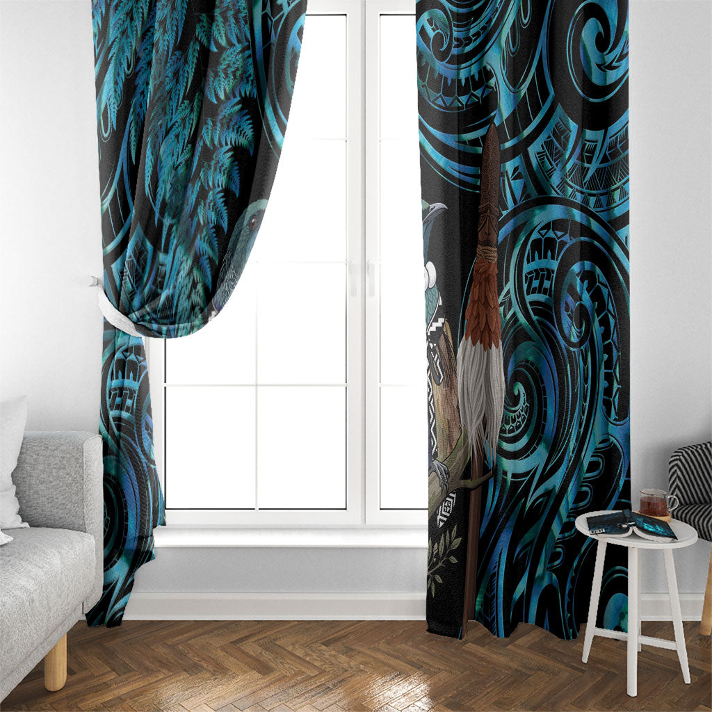 New Zealand Tui Bird Taiaha Window Curtain Maori Weapon Paua Shell Mix Silver Fern