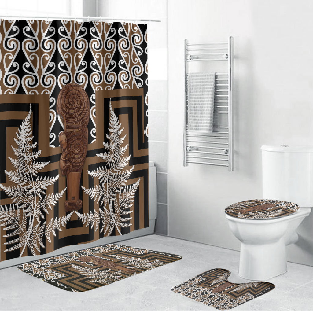 Wahaika New Zealand Bathroom Set Maori Weapon Kowhaiwhai Fern Poutama Motifs LT14 Bathroom Set (4 pcs) Brown - Polynesian Pride