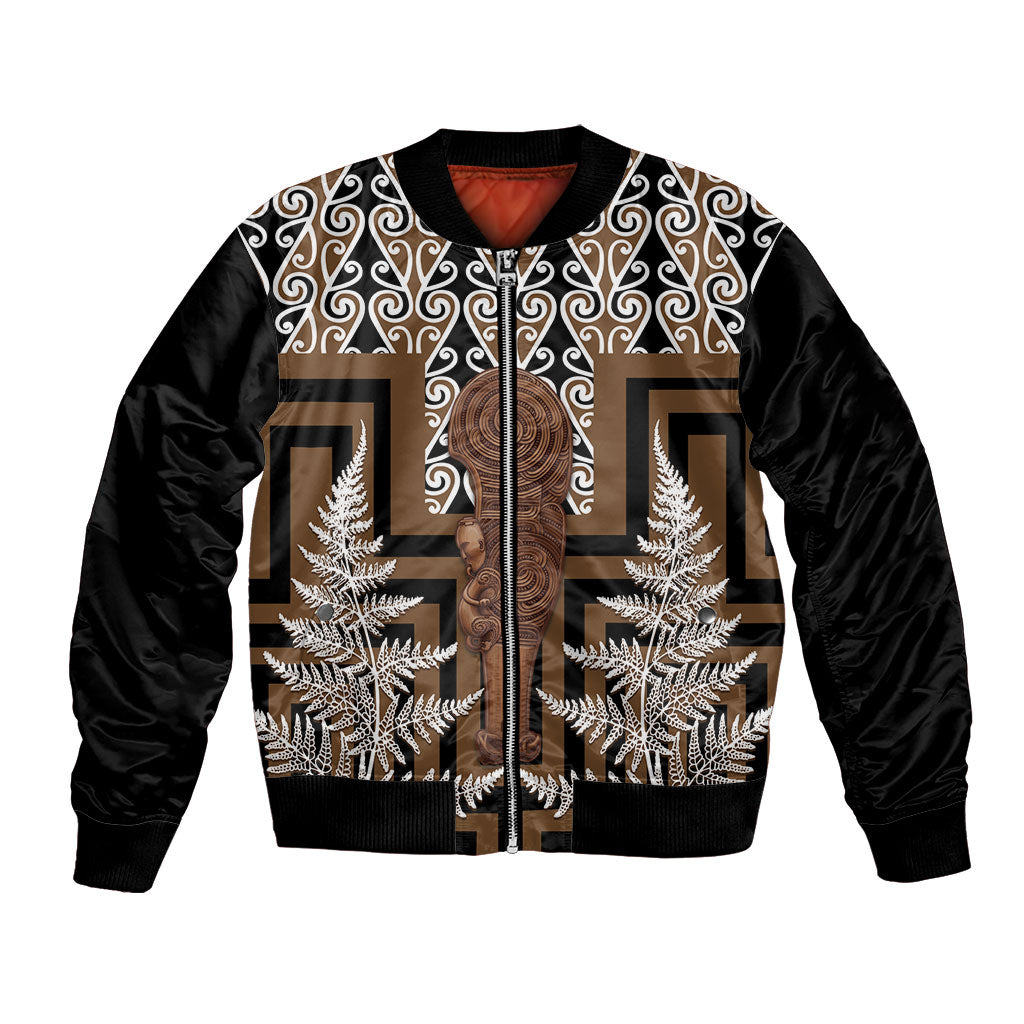 Wahaika New Zealand Bomber Jacket Maori Weapon Kowhaiwhai Fern Poutama Motifs