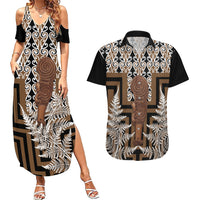 Wahaika New Zealand Couples Matching Summer Maxi Dress and Hawaiian Shirt Maori Weapon Kowhaiwhai Fern Poutama Motifs