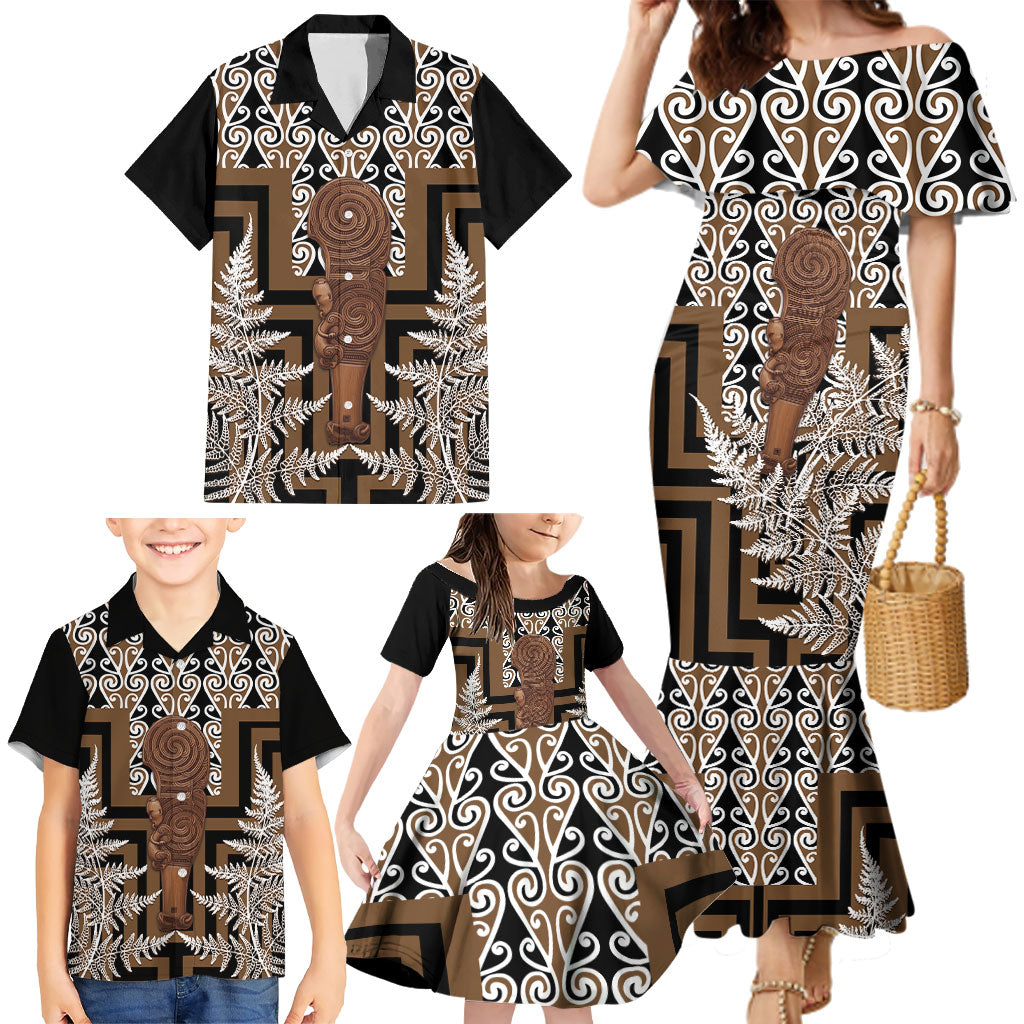 Wahaika New Zealand Family Matching Mermaid Dress and Hawaiian Shirt Maori Weapon Kowhaiwhai Fern Poutama Motifs LT14 - Polynesian Pride
