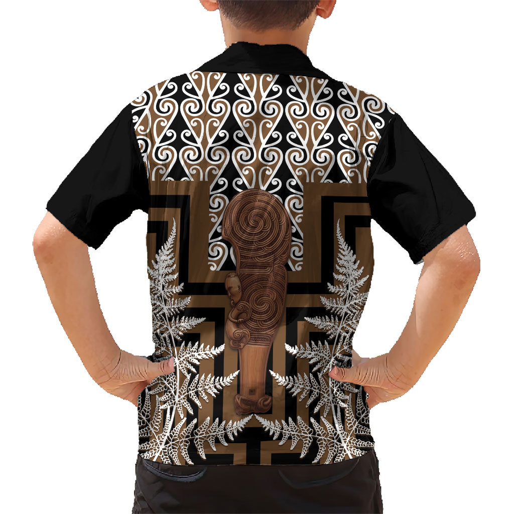 Wahaika New Zealand Kid Hawaiian Shirt Maori Weapon Kowhaiwhai Fern Poutama Motifs LT14 - Polynesian Pride