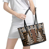 Wahaika New Zealand Leather Tote Bag Maori Weapon Kowhaiwhai Fern Poutama Motifs