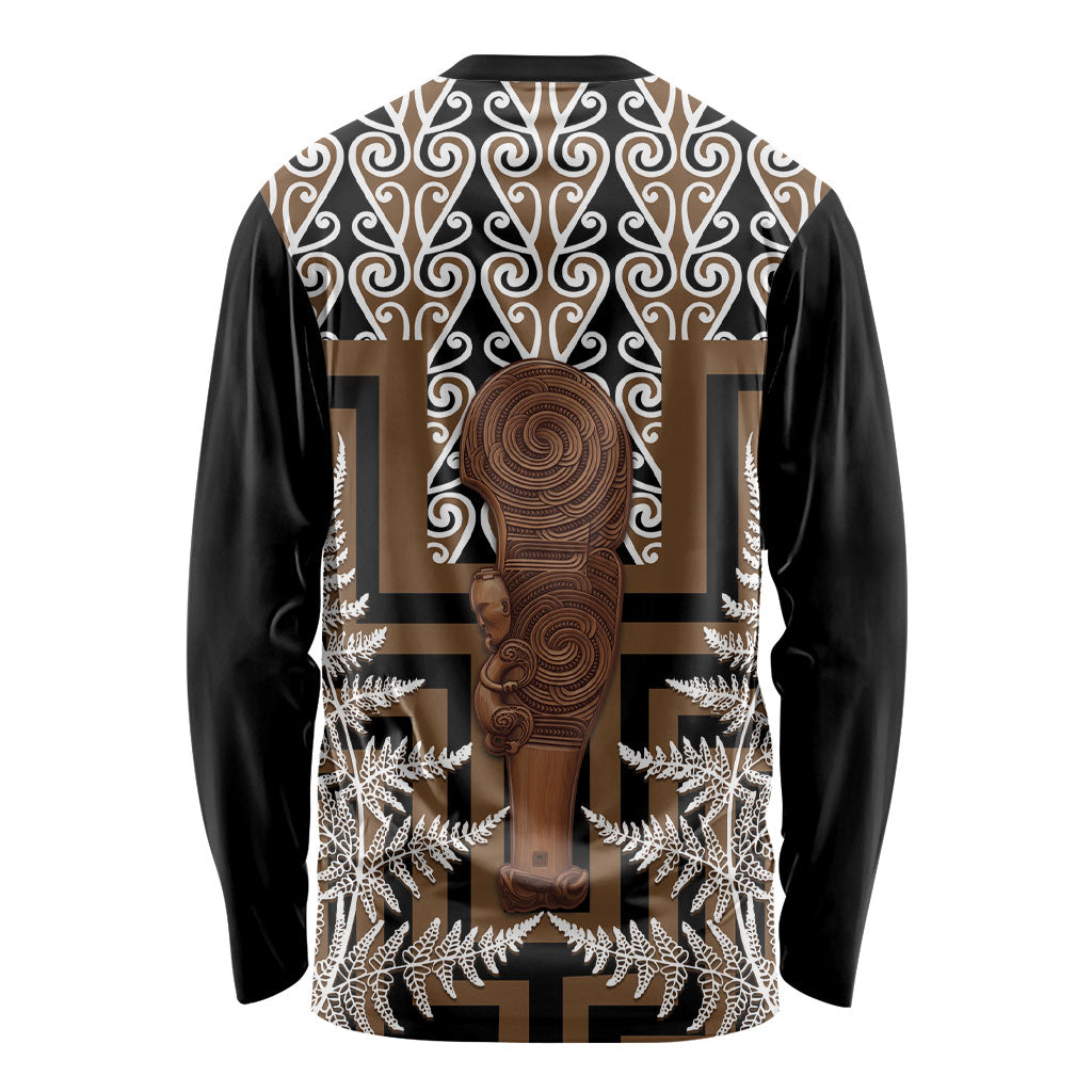 Wahaika New Zealand Long Sleeve Shirt Maori Weapon Kowhaiwhai Fern Poutama Motifs