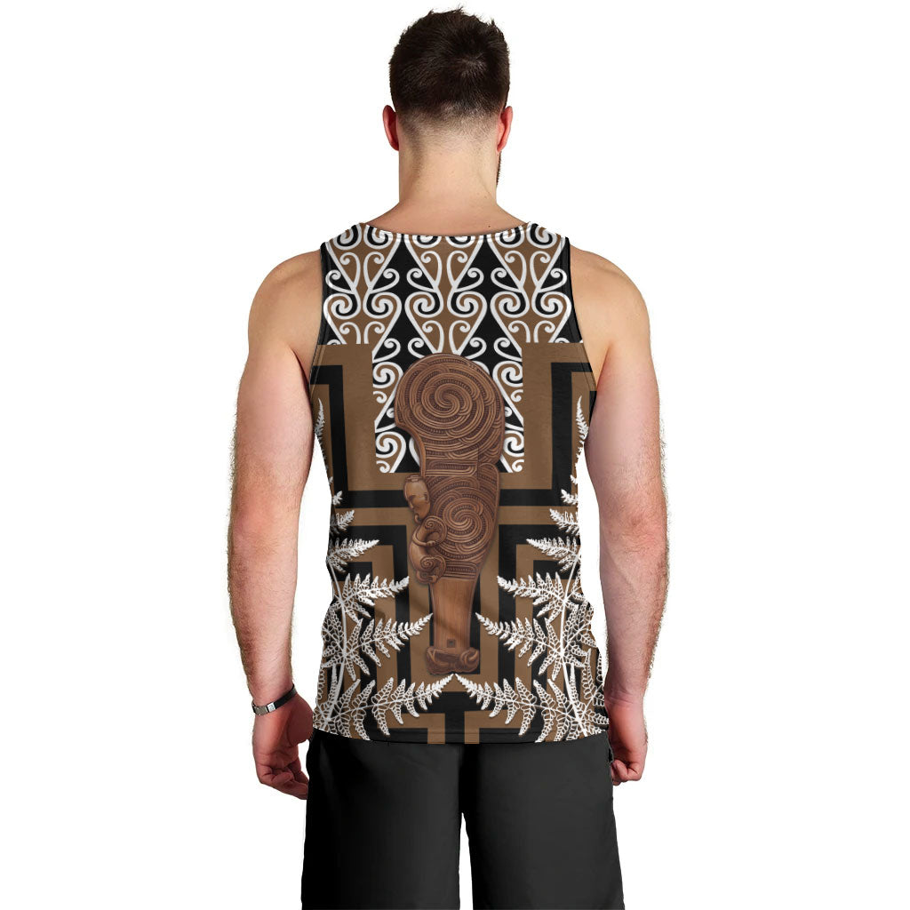 Wahaika New Zealand Men Tank Top Maori Weapon Kowhaiwhai Fern Poutama Motifs