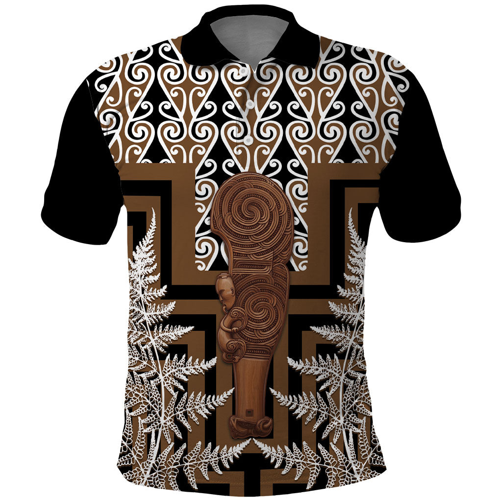 Wahaika New Zealand Polo Shirt Maori Weapon Kowhaiwhai Fern Poutama Motifs LT14 Brown - Polynesian Pride